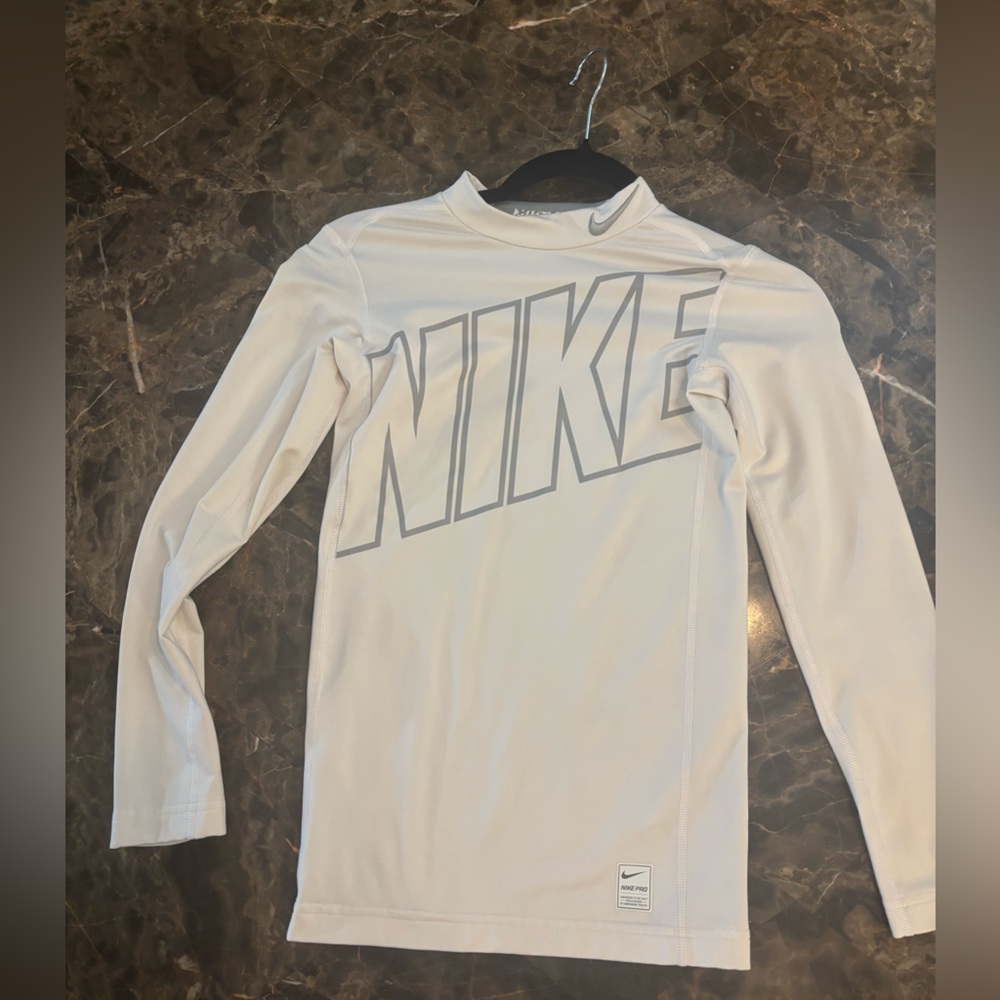 Nike Pro Gray and White Long Sleeve Compression Performance Top